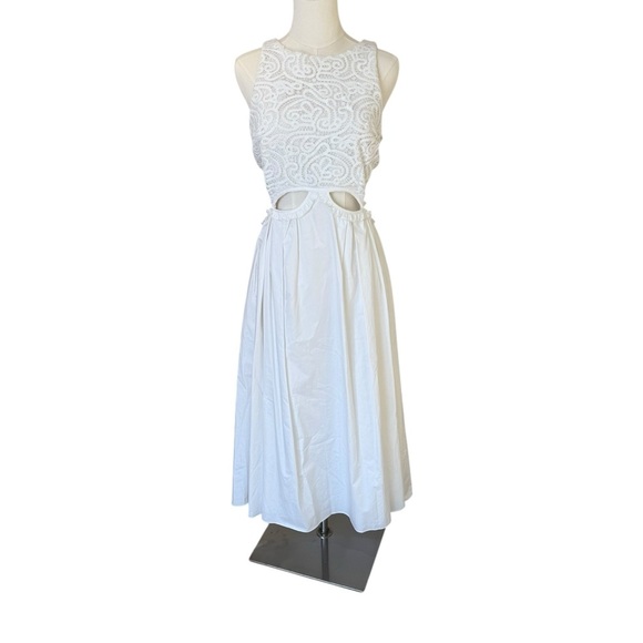 SELF-PORTRAIT - NWT Lace Trimmed Cut-Out Cotton Wedding MIDI Dress Sz 8 - Picture 4 of 14